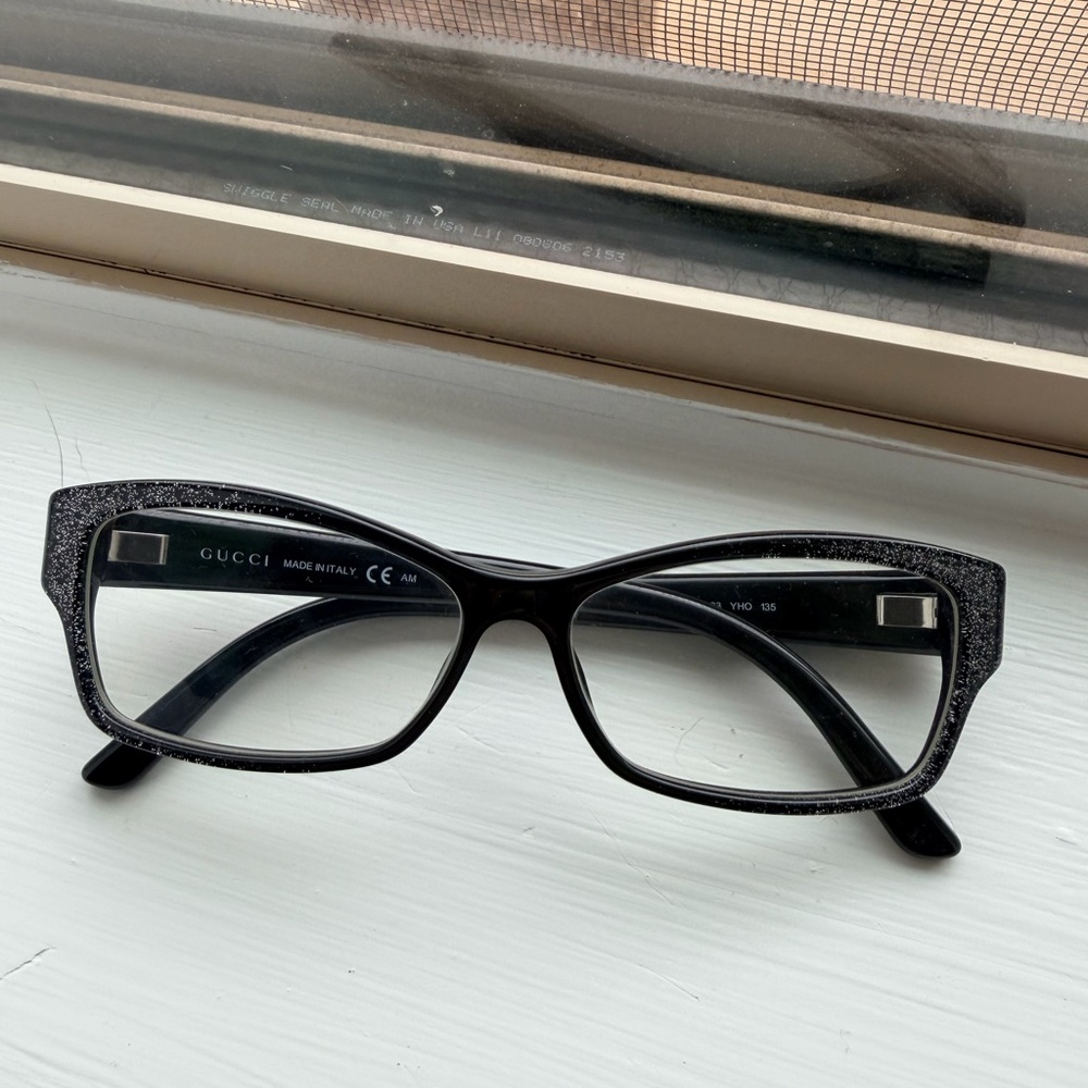 Authentic Gucci Black and glitter Eyewear with Brown Case glasses GG3203